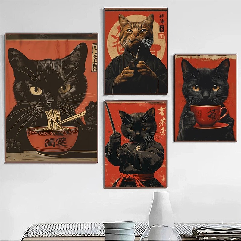 Japanese Eating Lifestyle - Gatto nero in stile giapponese Edo